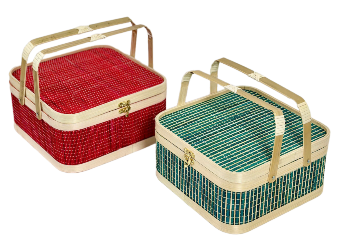 Auspicious Cloud Brocade Bamboo Basket – Where Vietnamese Bamboo Meets Elegant Brocade